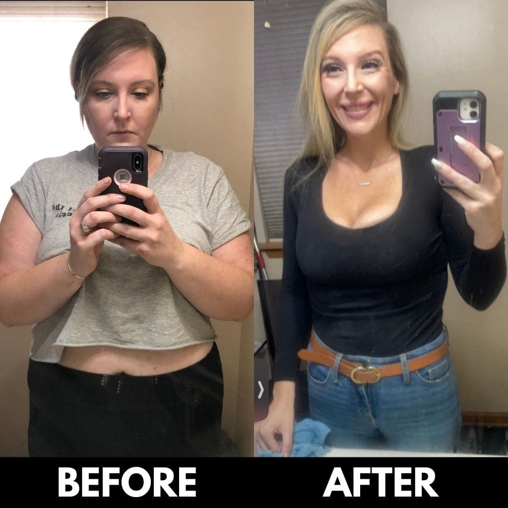 Jackie after 130 lb weight loss in 9 months with GLP-1 medication from Express Med Spa La Grange