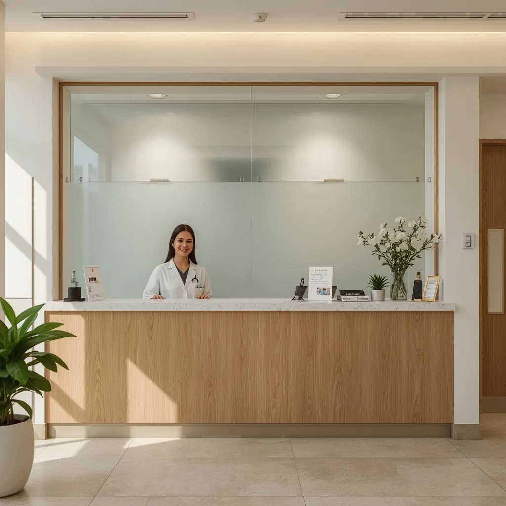 The front desk area at Express Med Spa in Shorewood, Illinois, with a welcoming and professional clinic atmosphere.