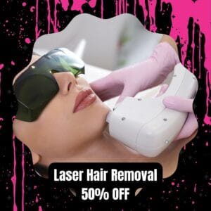 Woman receiving chin laser hair removal during Black Friday sale at Express Med Spa