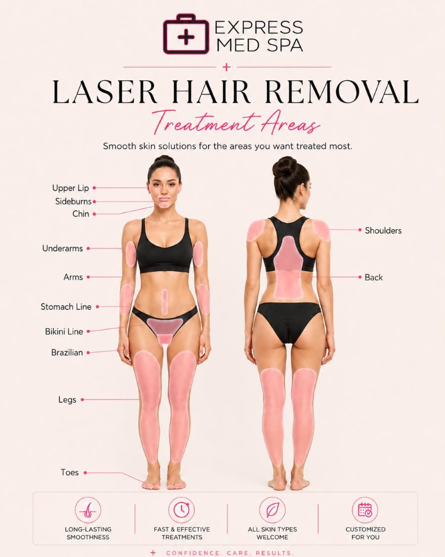 Diagram of treatment areas for laser hair removal in Mount Greenwood IL