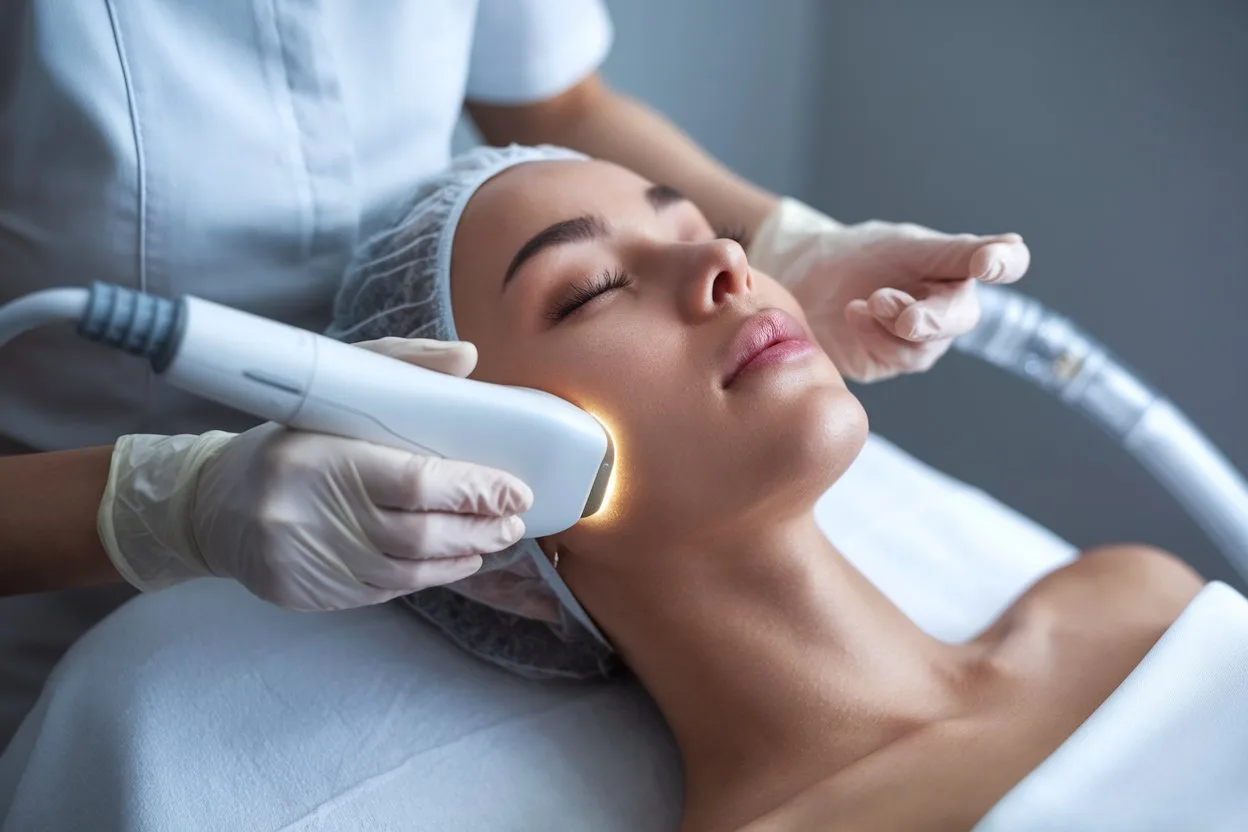 A client receives full face laser hair removal at Express Med Spa, promoting smooth, hair-free, glowing skin.