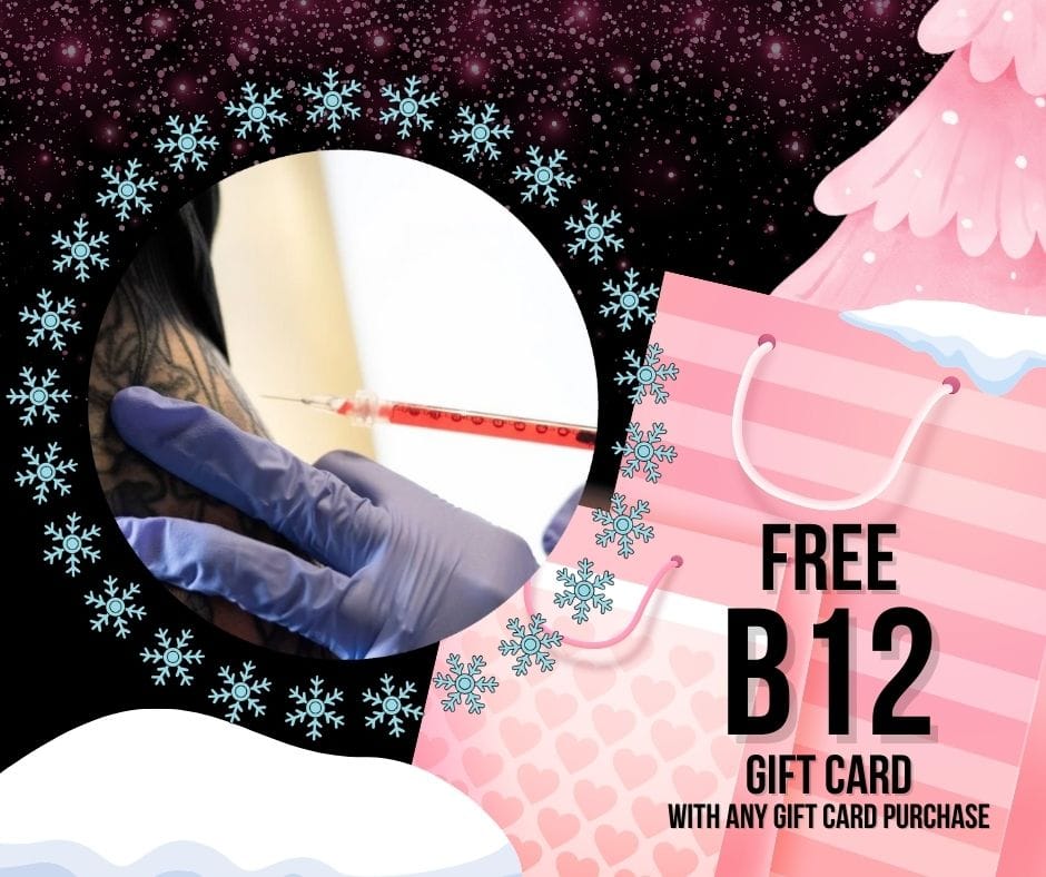 Woman receiving a laser treatment on her shoulder with a pink laser glow and Black Friday sale text for Express Med Spa.