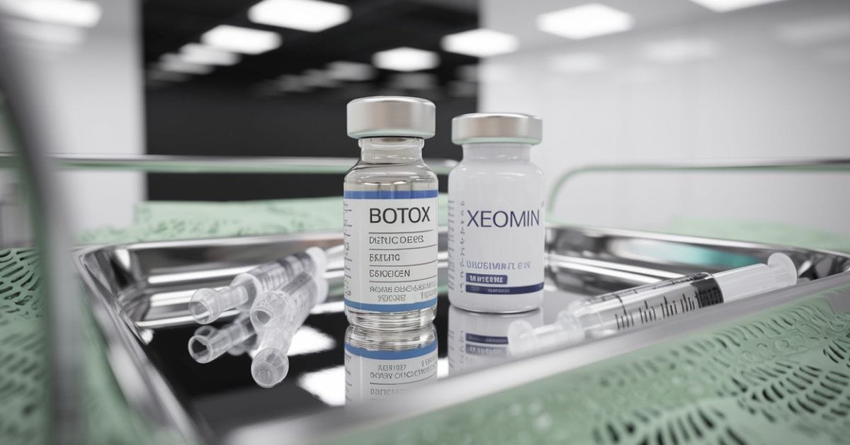 Vials of Xeomin and Botox on a tray at Express Med Spa, used for wrinkle-smoothing treatments.
