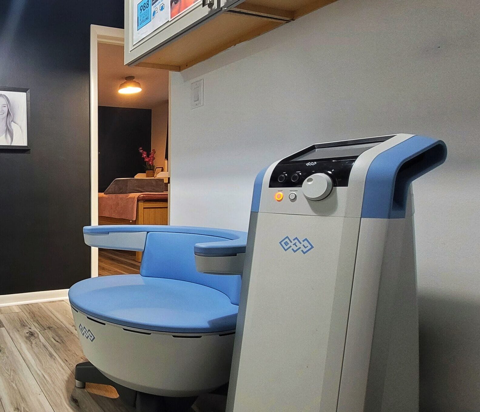 Close-up of Emsella Chair pelvic floor device in Chicago med spa