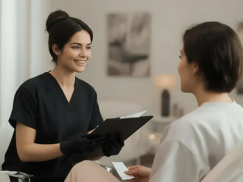 Patient meeting with a caring nurse practitioner during a calm, supportive visit at Express Med Spa Shorewood.