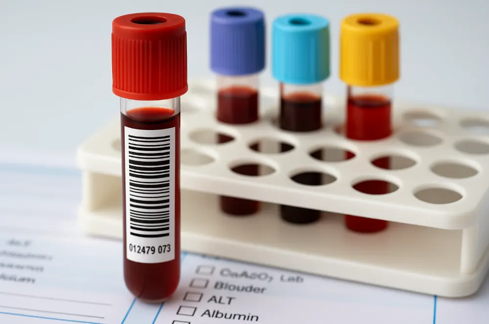 Labeled blood vials ready for lab analysis at Express Med Spa