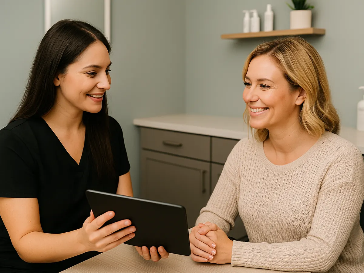 Medical spa consultation in Shorewood IL with nurse practitioner discussing personalized skin care treatment plan