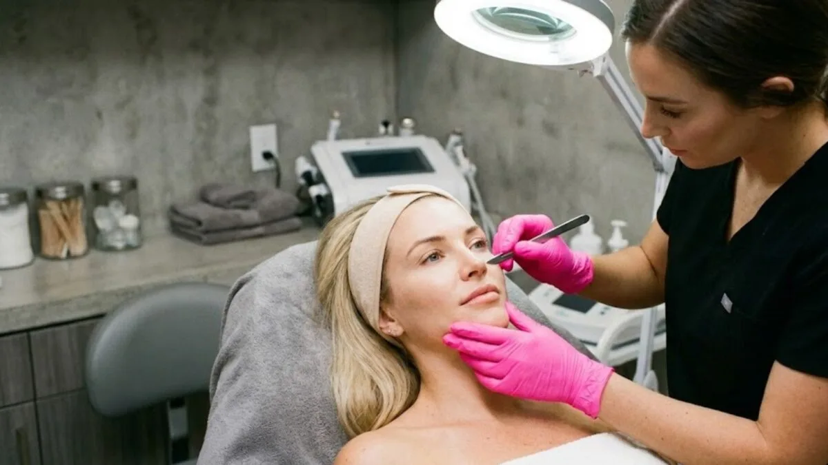 Dermaplaning facial treatment removing dead skin cells and peach fuzz at Express Med Spa