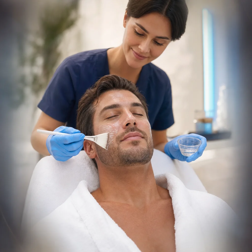 Groom receiving a pre-wedding men's facial at Express Med Spa