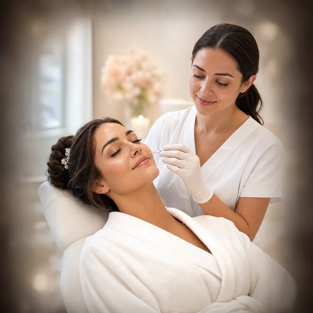 Bride relaxing during a pre-wedding hydrating facial at Express Med Spa