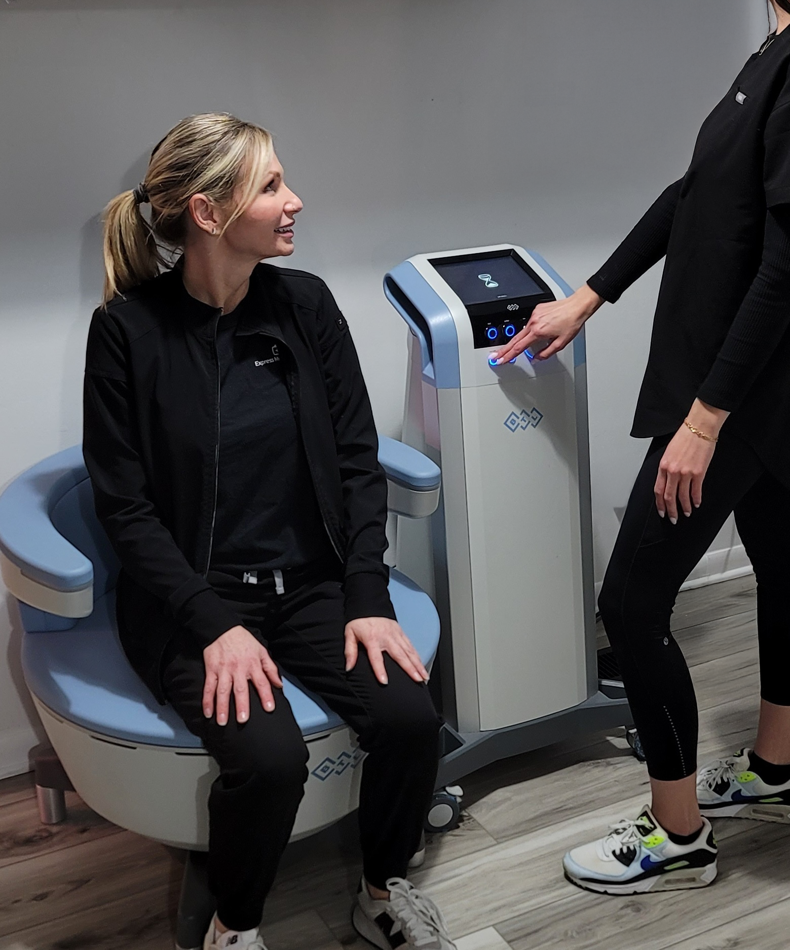 Emsella Chair session for incontinence treatment at Express Med Spas Chicago. Emsella Chair for Incontinence