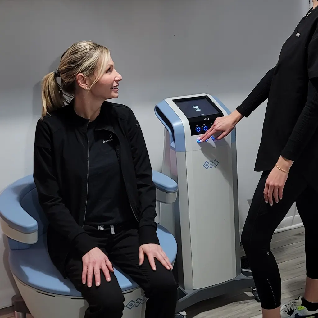 Emsella pelvic floor chair used for non surgical incontinence treatment at a Chicago med spa. Emsella Treatment Cost