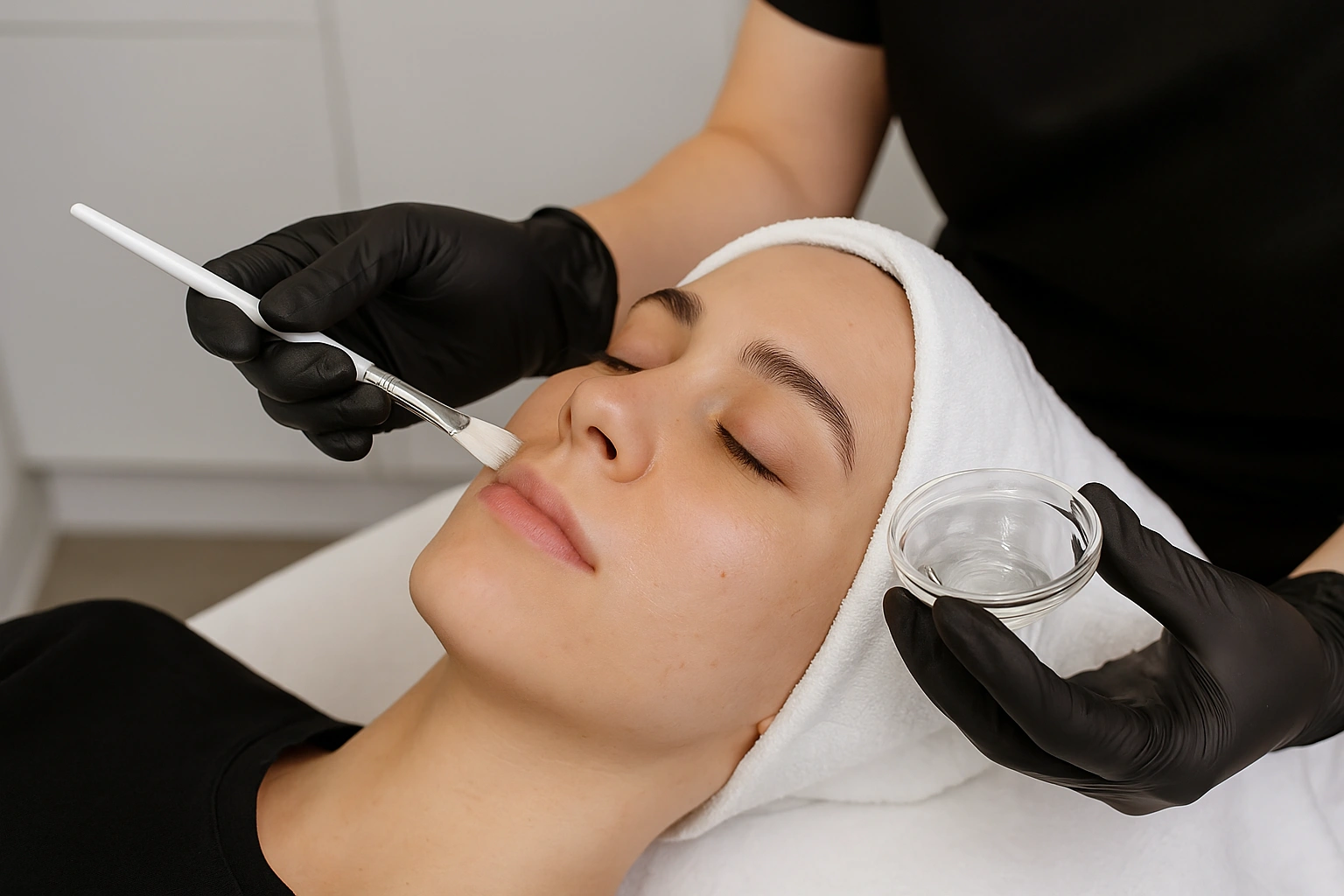 Licensed aesthetician applying a chemical peel at Express Med Spa La Grange IL to improve skin tone, clarity, and texture.