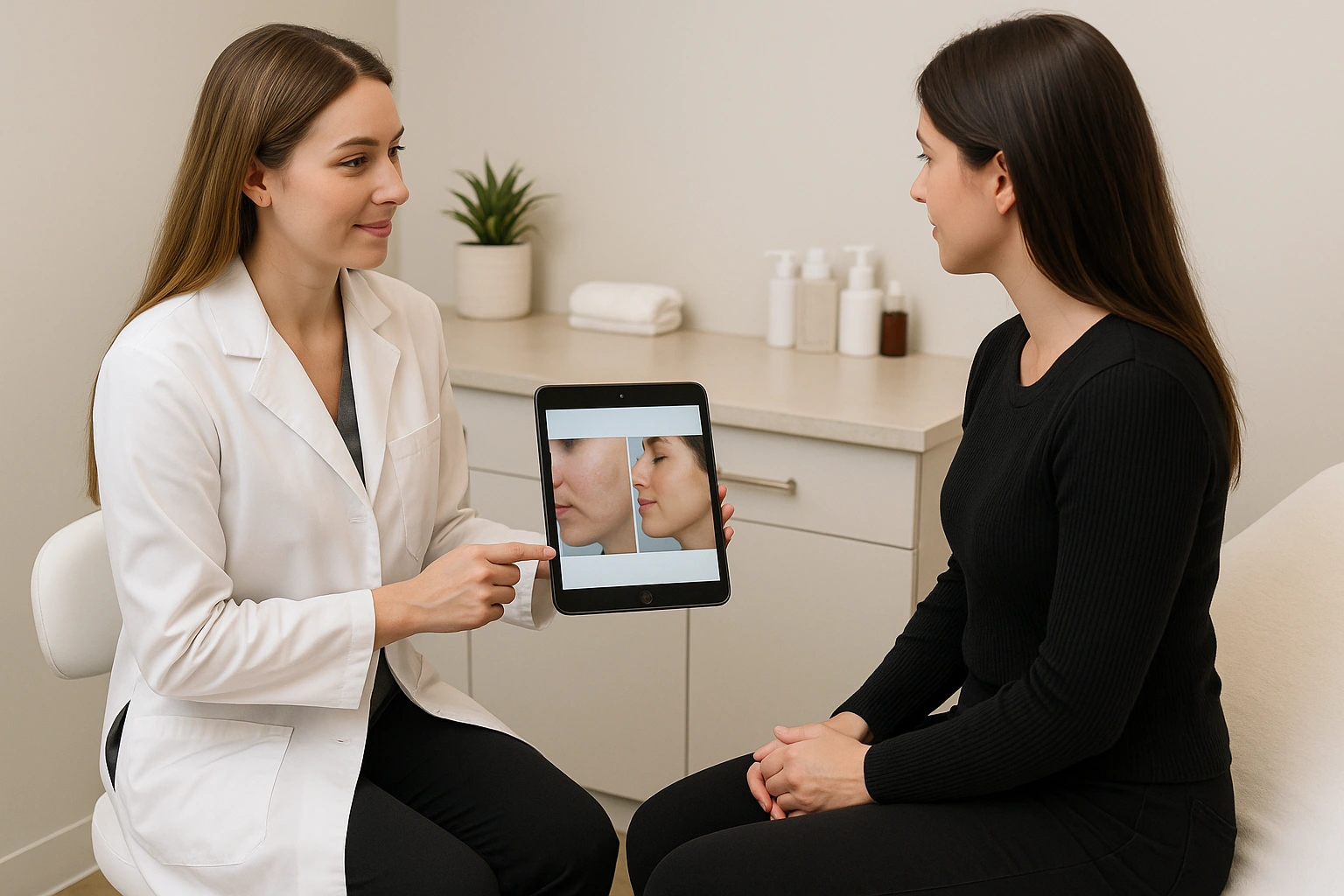 Skincare consultation at Express Med Spa La Grange IL with clinician reviewing treatment plan for radiant, healthy skin.