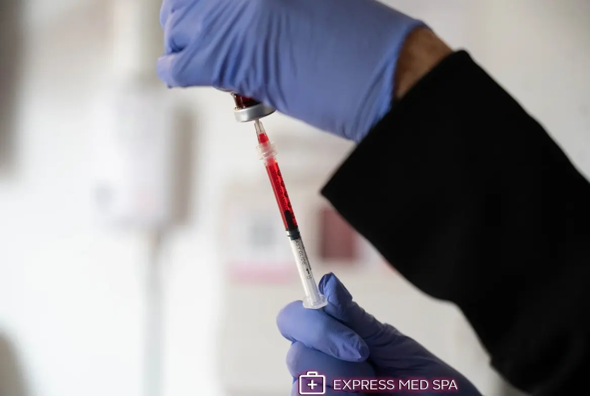 Close-up of Vitamin B-12 intramuscular injection prepared at Express Med Spa