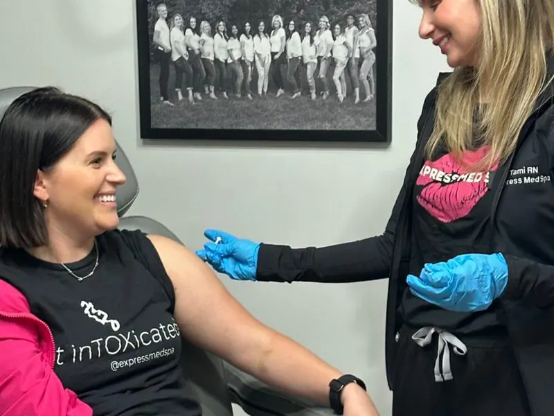 Clinician check-in with a patient during a B12 shot visit at Express Med Spa La Grange, IL