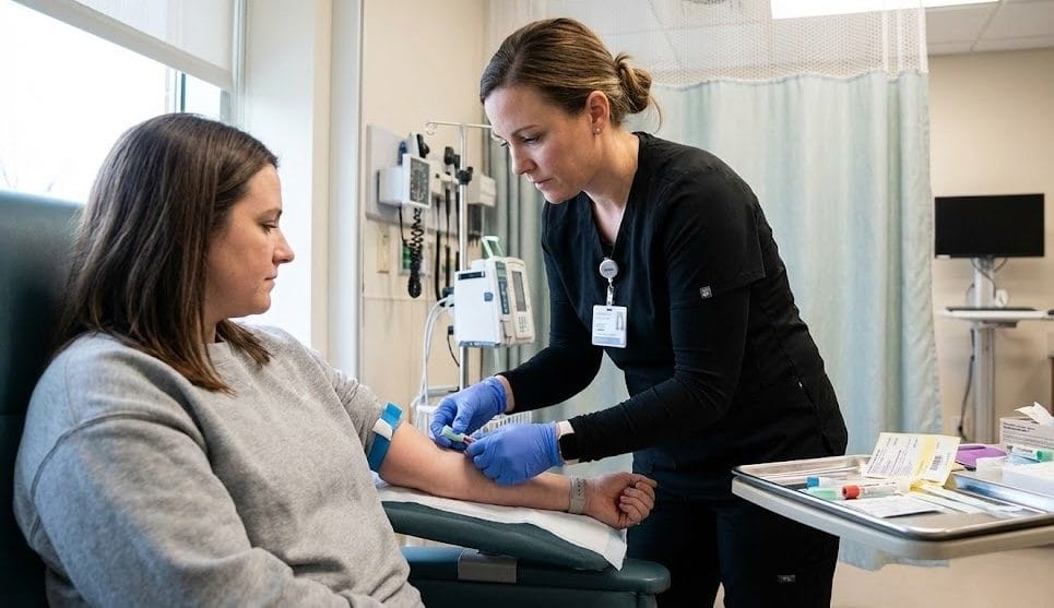 Nurse practitioner drawing lab work for a medically supervised weight loss patient at Express Med Spa in Illinois