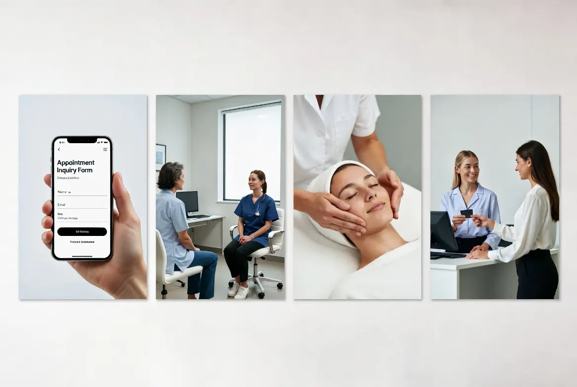 Collage showing consultation, treatment, and check in process during a private Botox injections event at Express Med Spa in La Grange, Illinois.