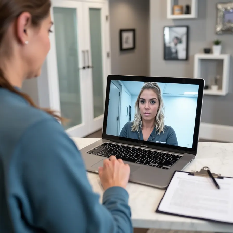 Telehealth consultation showing virtual exam setup at Express Med Spa