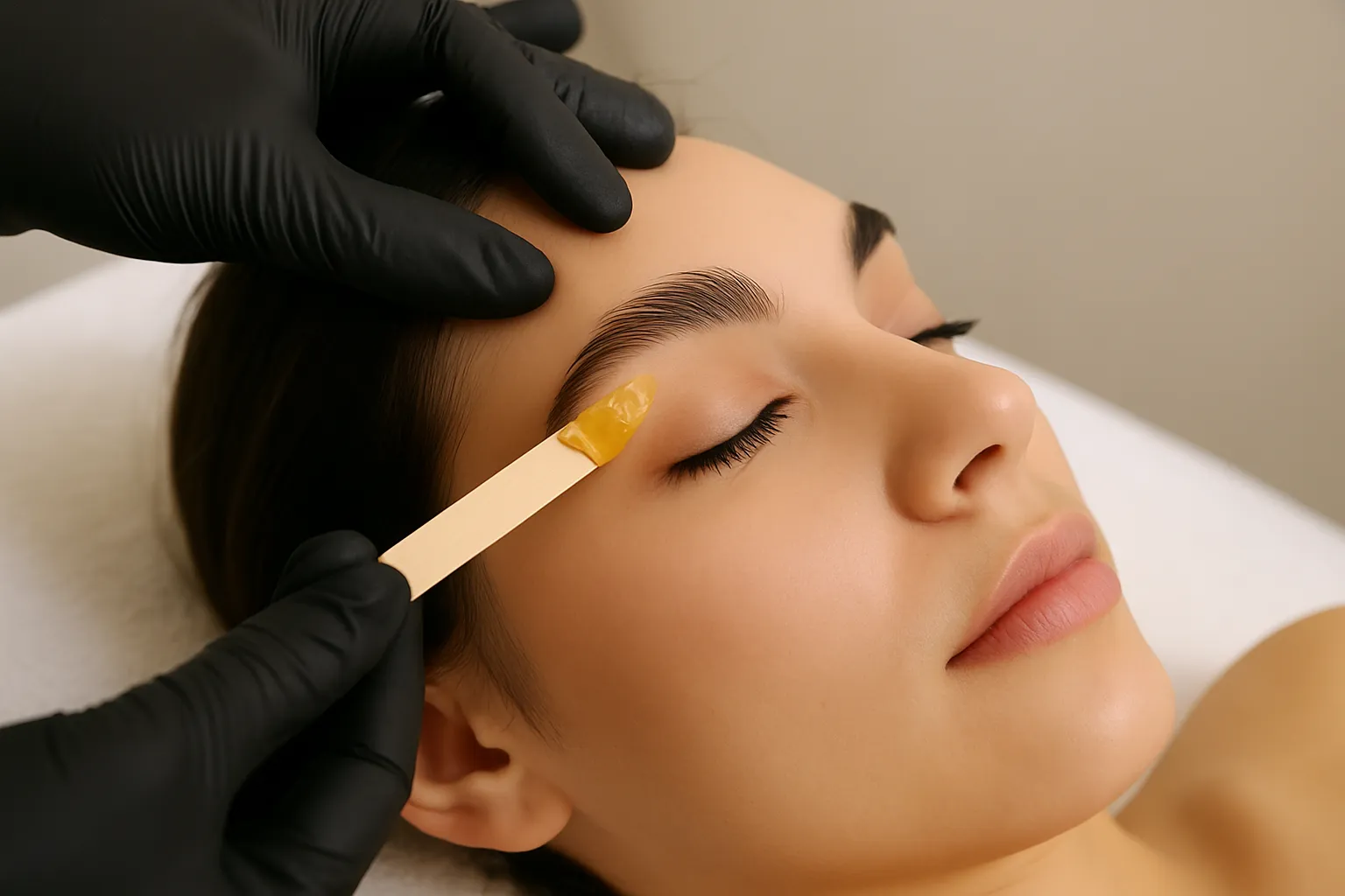 Relaxed client enjoying a precise eyebrow wax at Express Med Spa in Mount Greenwood