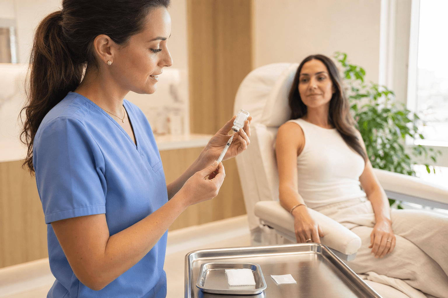 Nurse practitioner preparing an intramuscular glutathione wellness injection at Express Med Spa