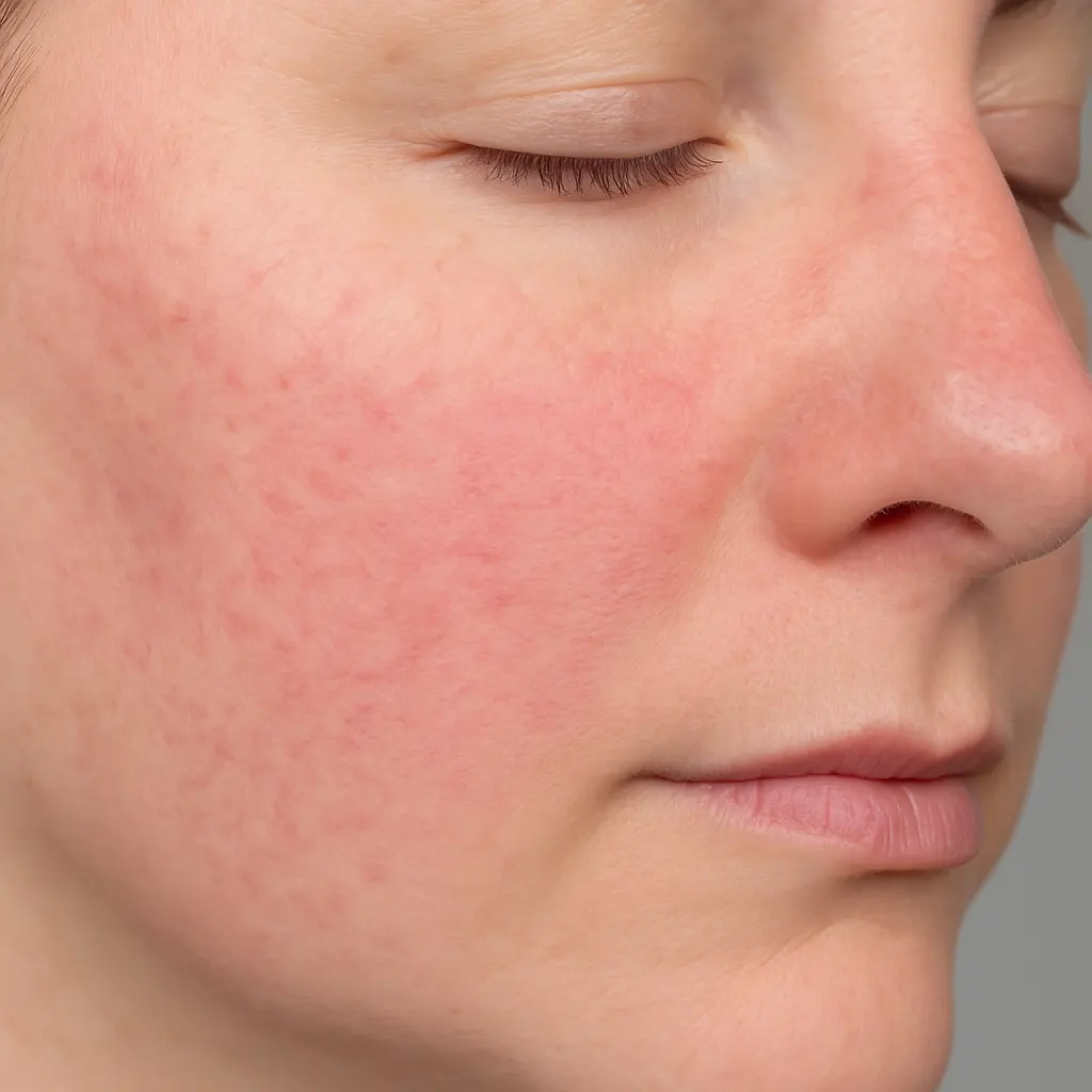 Close-up showing reduced facial redness after IPL photofacial in Shorewood IL.