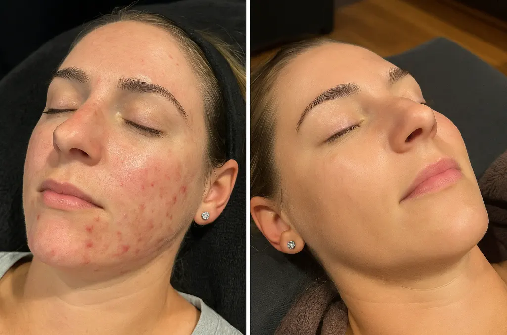 Before and after microneedling acne scar treatment results from Express Med Spas in Frankfort IL.