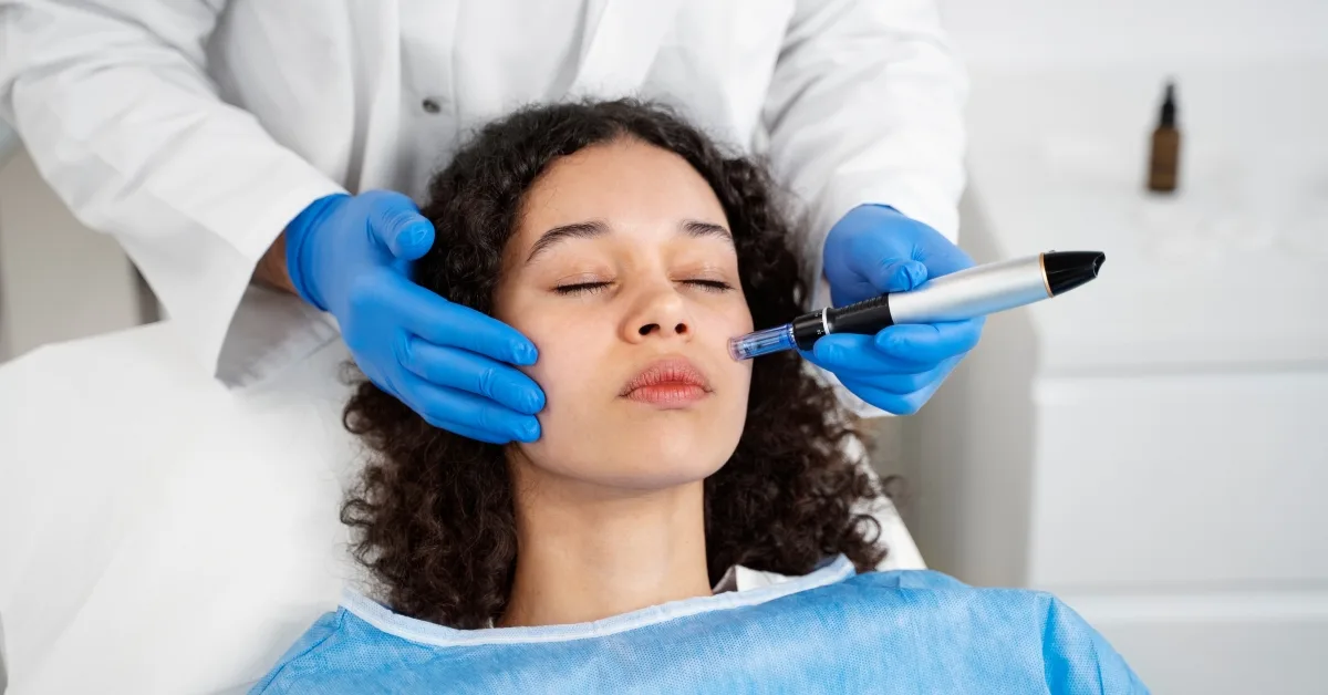 A client receives a professional microneedling procedure at Express Med Spa to boost collagen and rejuvenate skin.