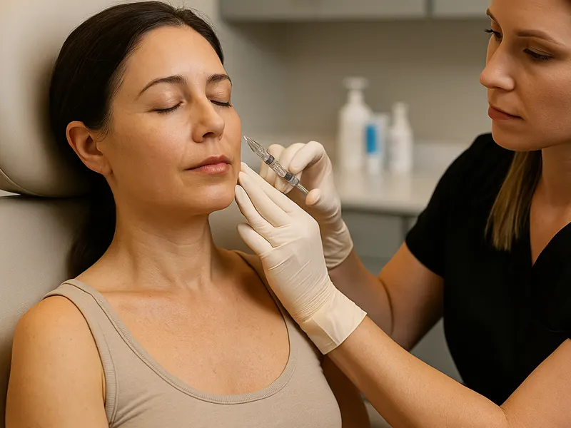 Licensed nurse practitioner performing Radiesse injection at Express Med Spa Chicago Mount Greenwood.