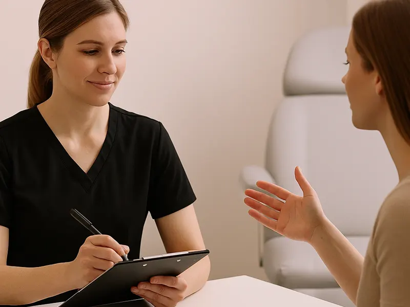 Nurse providing Revanesse Versa filler consultation and guidance at Express Med Spa in Frankfort IL