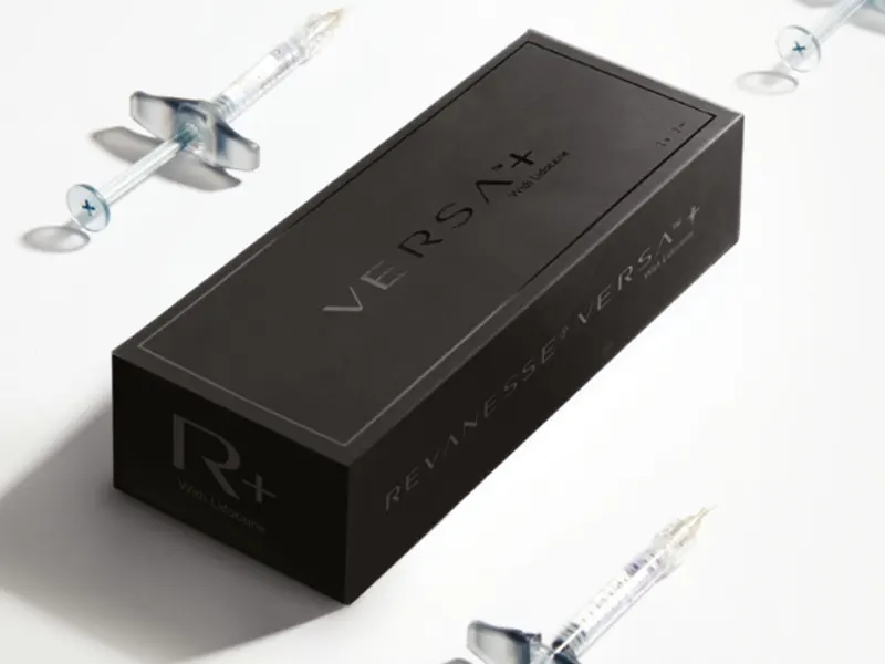 Revanesse Versa Plus official filler box and syringes representing safe and sterile treatments at Express Med Spa Chicago