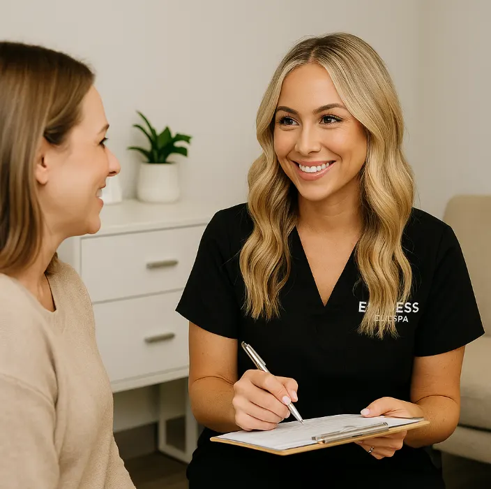 licensed nurse practitioner consulting a client about laser hair removal in Shorewood IL