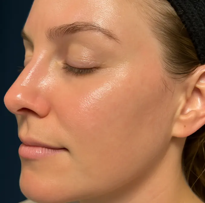Client skin close-up after microneedling showing improved texture and tone at Express Med Spas in the Southwest Suburbs.