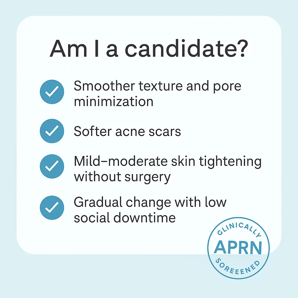 Candidacy checklist for Sublative RF microneedling at Express Med Spa Shorewood IL with APRN screening