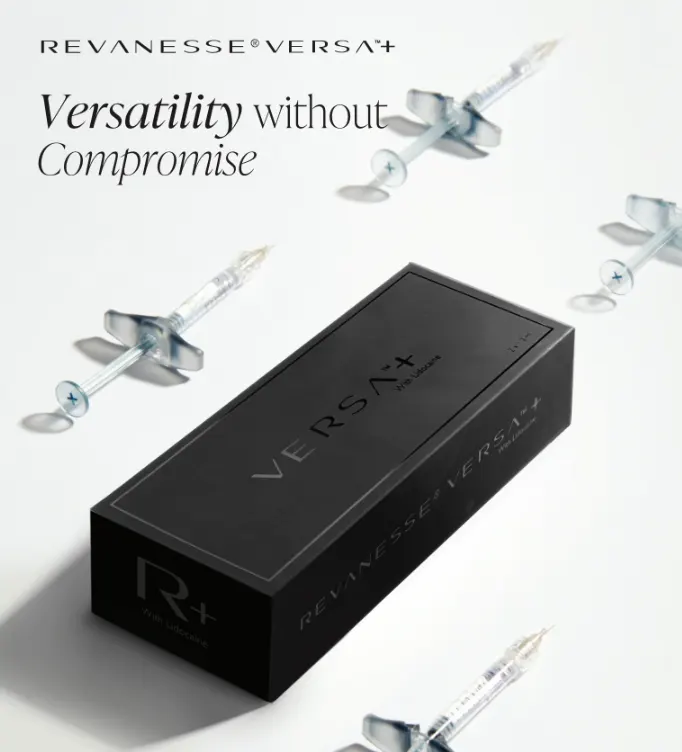 Revanesse Versa+ filler product shown at Express Med Spa La Grange IL, highlighting versatility and premium quality