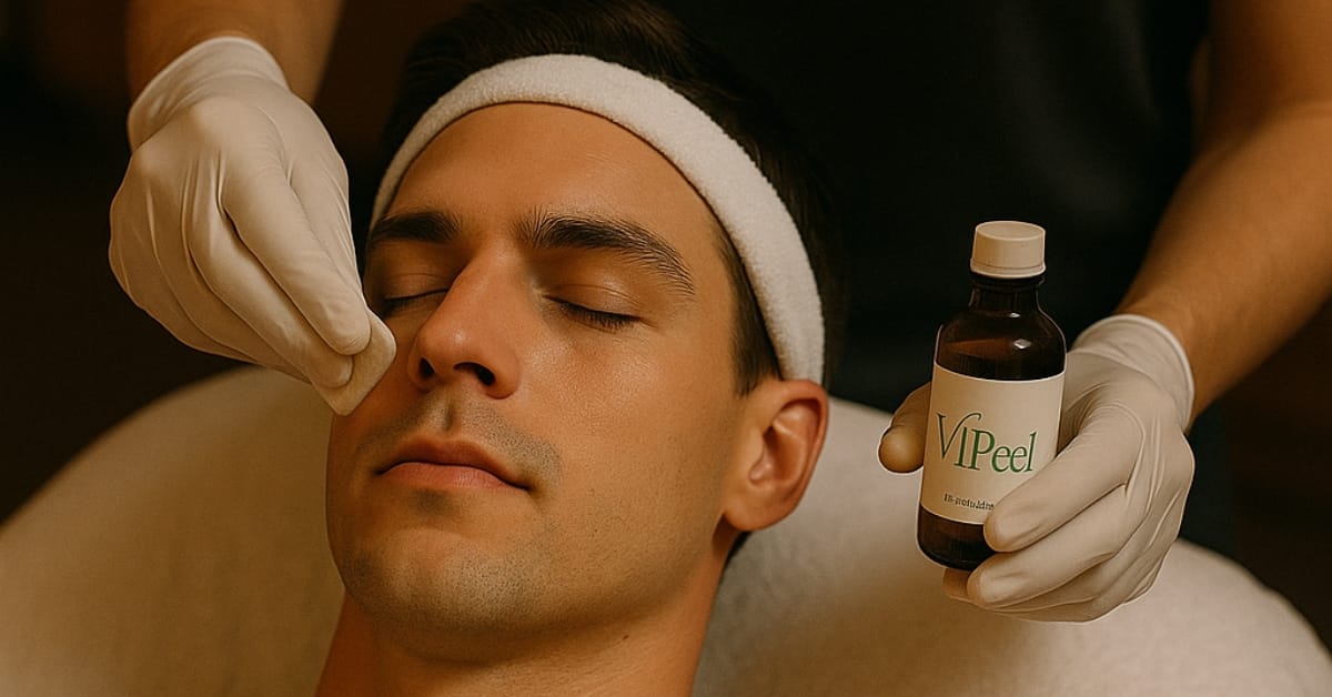 Male client receiving professional VI Peel treatment at medical spa