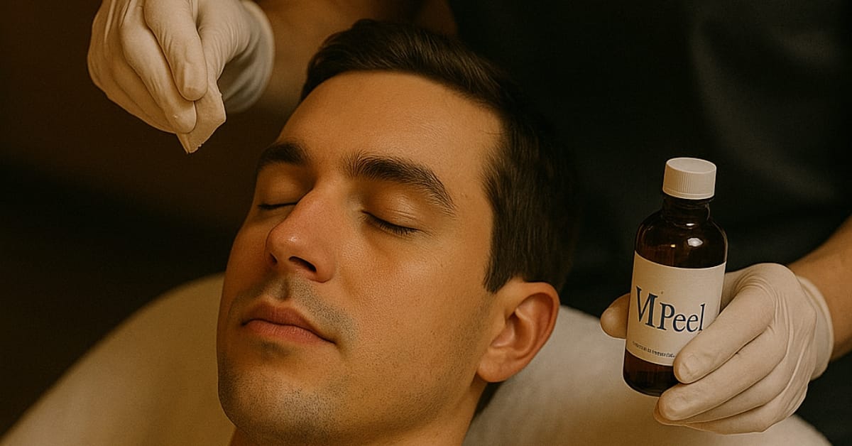 Licensed aesthetician performing VI Peel chemical exfoliation treatment