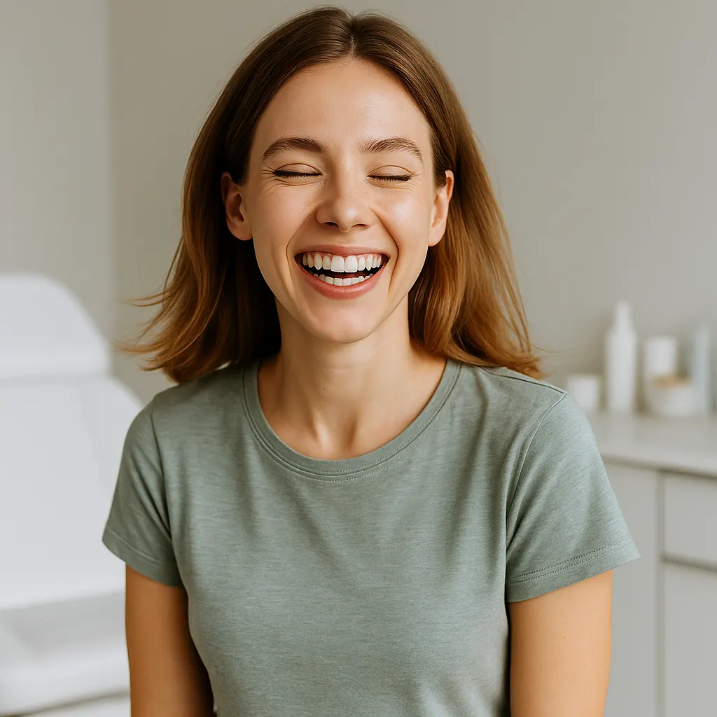 Smiling woman feeling energized and uplifted after vitamin shots at Express Med Spa Mount Greenwood Chicago.