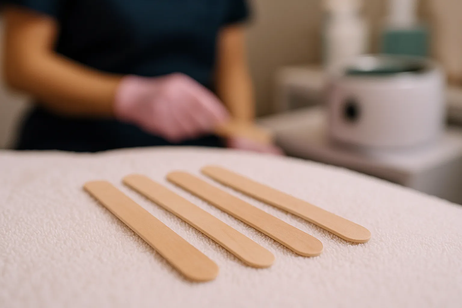 Single-use waxing applicators on a clean towel at Express Med Spa Mount Greenwood